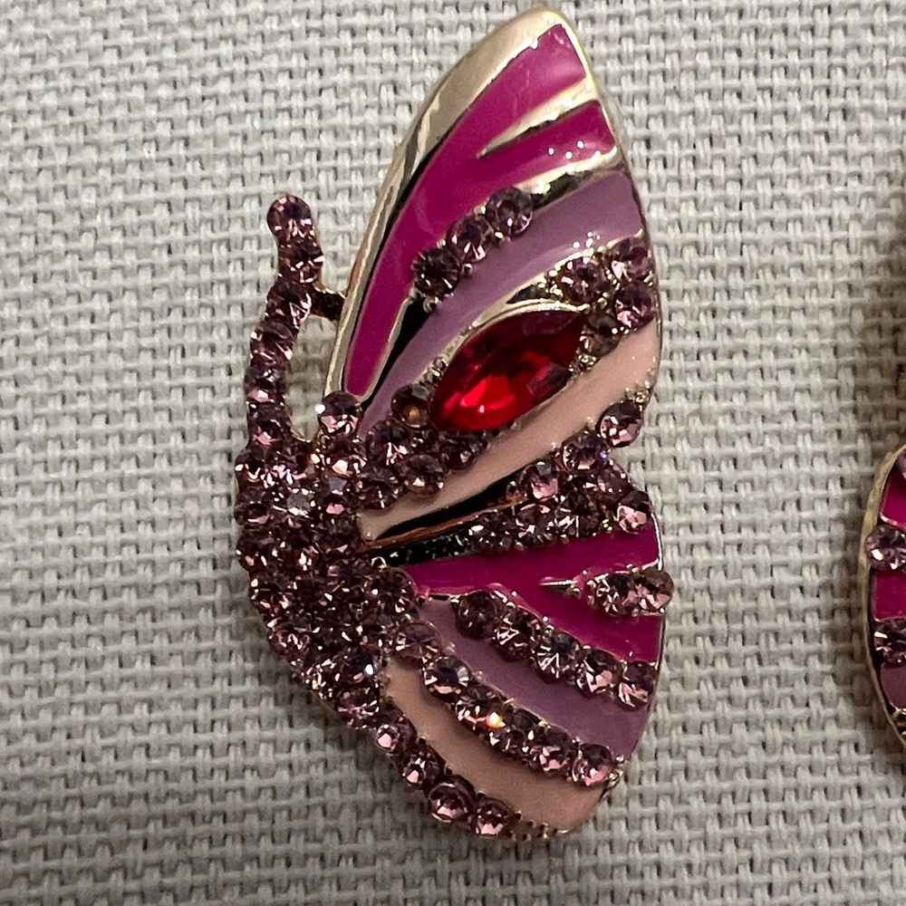 JTV Pink Butterfly Wing Crystal Stud Earrings - Women's Jewelry - Picture 4 of 6
